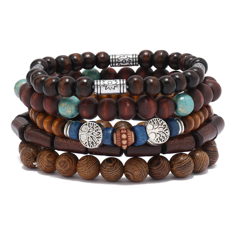Ethnic Wood Bead Cactus Charms Bracelets for Women - Smarsty