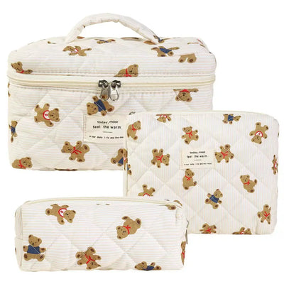 1pcs Cute Quilted Cotton Makeup Bag Women Zipper Cosmetic Organizer Cloth Handbag Box Shape Portable Toiletry Case for Girls - Smarsty