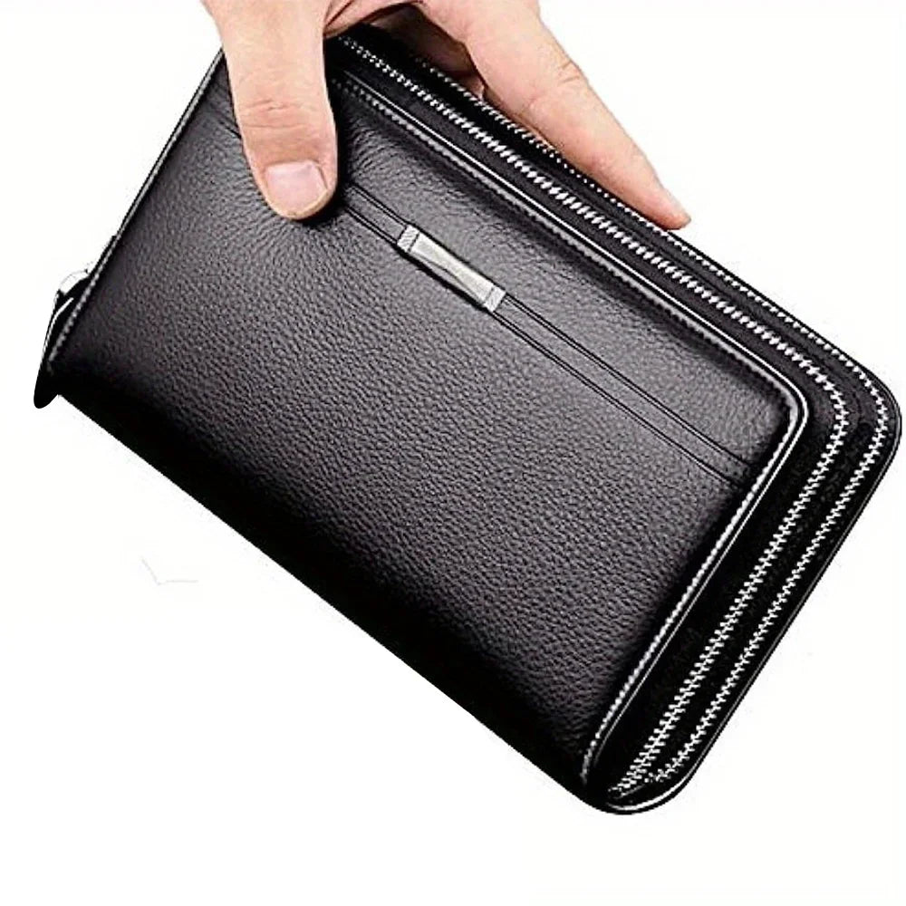 Men Large Capacity Wallet Long Zipper Purse Synthetic Leather Clutch Business Handbag Phone Card Holder Case Gift for Men Him - Smarsty