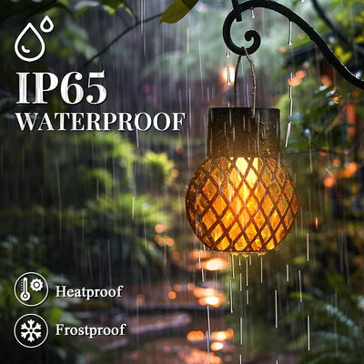 4 PCS Solar Lanterns Outdoor with Flickering Flame Solar Hanging Light with Hook LED Solar Light for Yard Patio Tree Camping