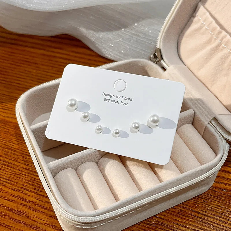 4 Pair Silver Heart Stud Earrings Set Cute Gift Everyday - Smarsty