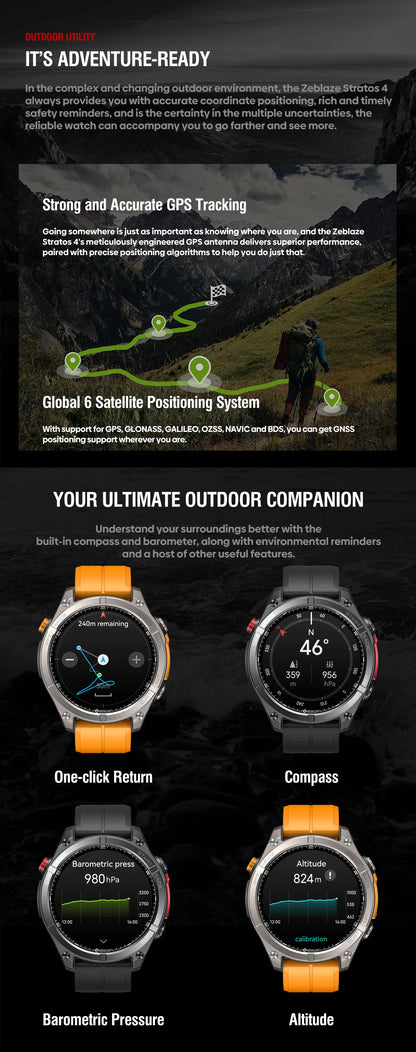Zeblaze Stratos 4 GPS Smart Watch with AMOLED Display - Smarsty