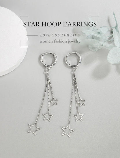Elegant 925 Sterling Silver Hoop Earrings with Long Tassels - Smarsty