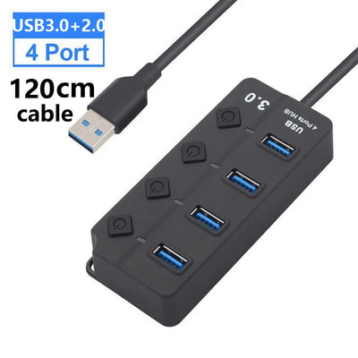 USB 3.0 Hub 7 Port High Speed Powered Switch Cable - Smarsty