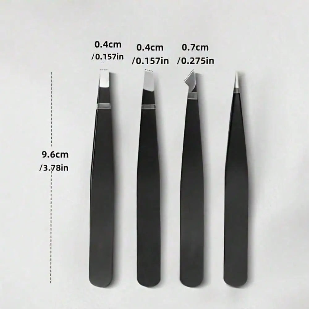 4Pcs Stainless Steel Tweezers - Precision Tool for Eyebrow Shaping, Hair & Beard Removal