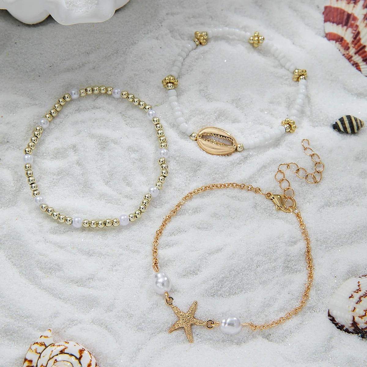 3Pcs Summer Shell Bracelet Set with Starfish Charm - Smarsty