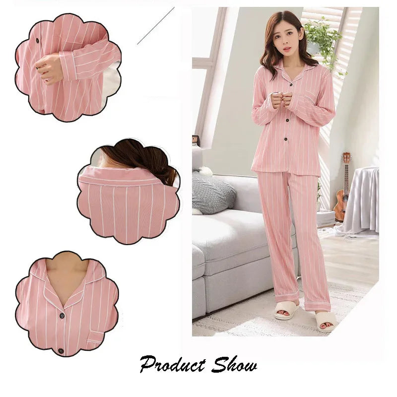 Women's Pajamas Set V-Neck Button down Top and Trousers Sleepwear Homewear Casual Nightwear Loungewear Autumn Winter Two-Piece - Smarsty
