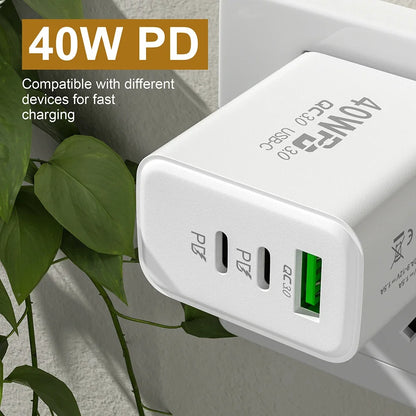 40W USB C PD Fast Charger Multi Port iPhone Xiaomi - Smarsty