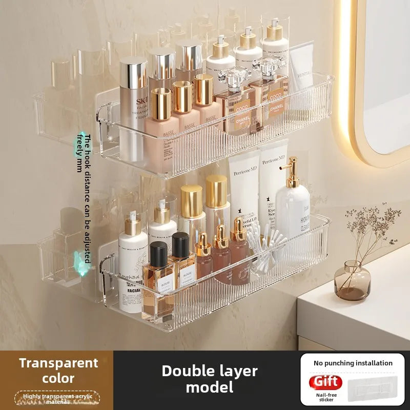 Wall mounted cosmetic and skincare storage rack for bathroom no need for drilling Multi functional kitchebathroom storage rackra by Smarsty