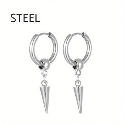 Fashion Stainless Steel Cone Pendant Earrings for Men - Smarsty