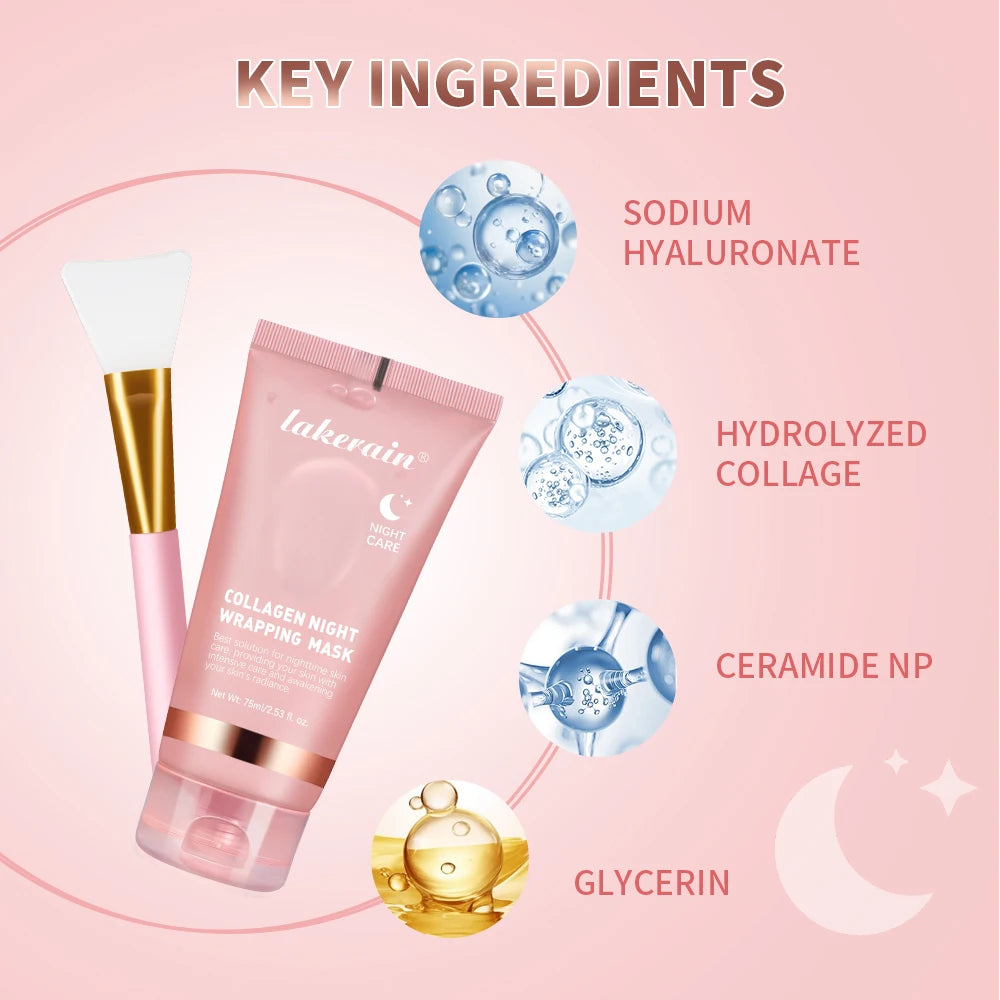 Collagen Wrapping Mask And Brush Set Rejuvenation Moisturize Brightening Korean Face Mask Make Glowy Skin Elasticity Facial Mask - Smarsty