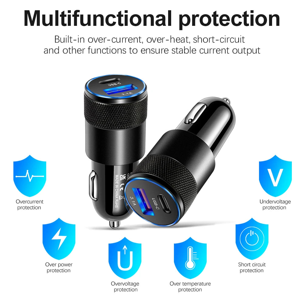 70W USB C PD Automotive Charger Quick Charge 3.0 Fast - Smarsty