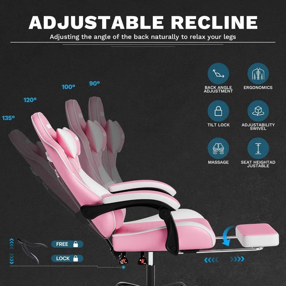 Ergonomic Gaming Chairs with Massage Lumbar Support, Swivel, Height Adjustable, and Headrest for Adults Comfort Gaming