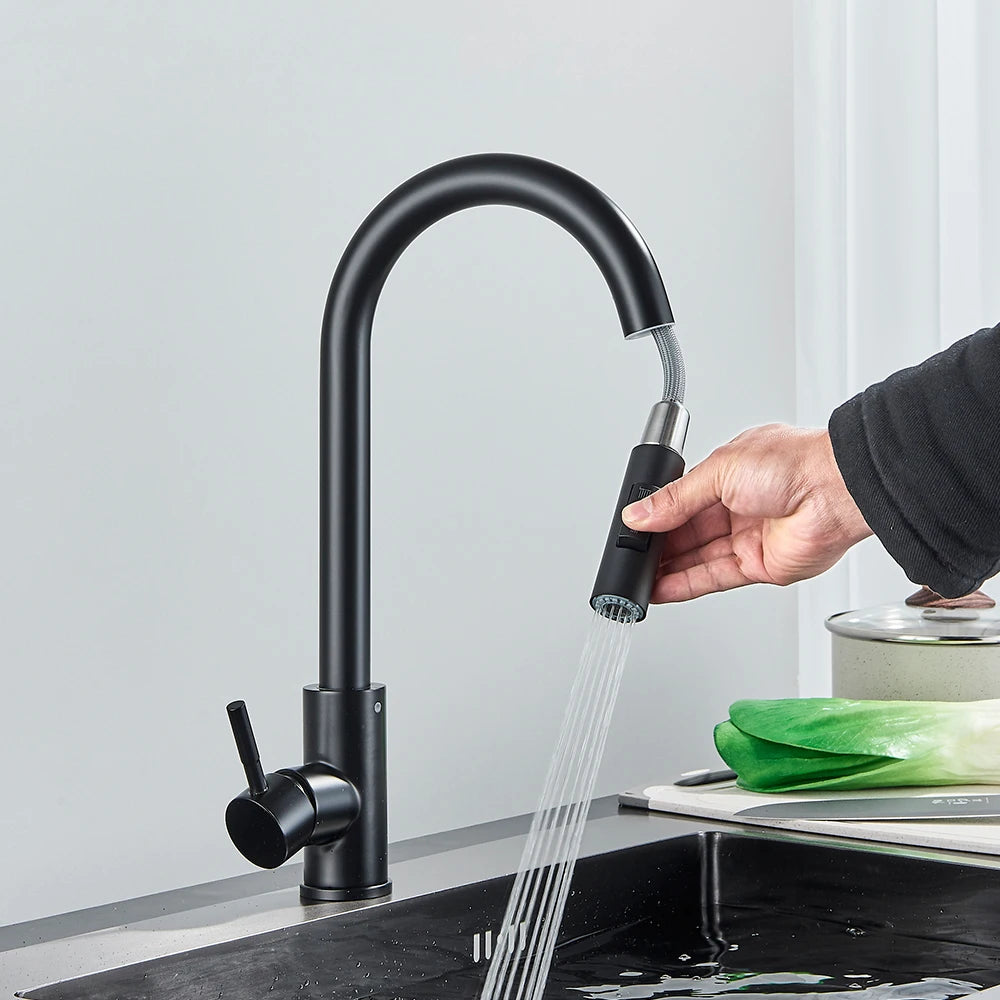 Black Kitchen Faucet with Pull Out Spray Versatile Hot and Cold Water - Smarsty