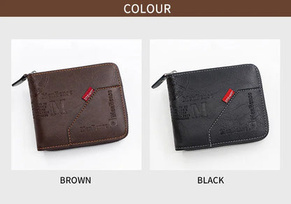 New Men Zipper Wallets Short Card Holder Vintage Male Wallet High Quality PU Leather Classic Coin Pocket Wallet For Boys - Smarsty