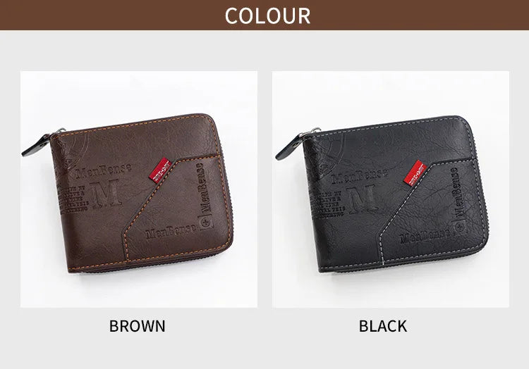 New Men Zipper Wallets Short Card Holder Vintage Male Wallet High Quality PU Leather Classic Coin Pocket Wallet For Boys - Smarsty