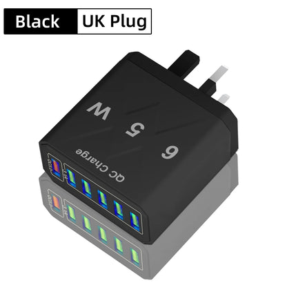 65W 6 Port USB Charger Fast USB QC3.0 Travel Adapter - Smarsty