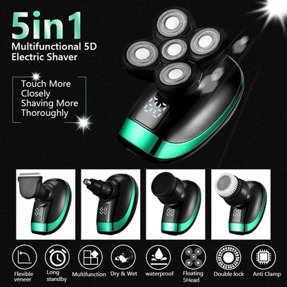 5 In 1 Men's Rechargeable Electric Shaver with Floating Heads - Smarsty