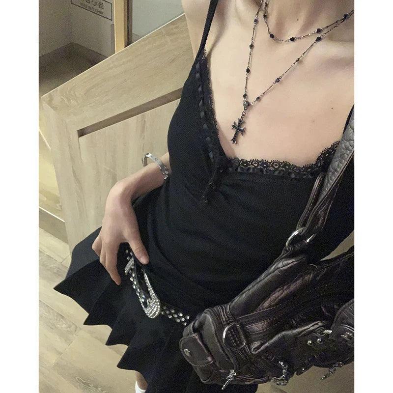 GIDYQ Summer Lace Women Camis Korean Fashion Streetwear Sexy Crop Tops Harajuku Casual Female All Match Tanks New