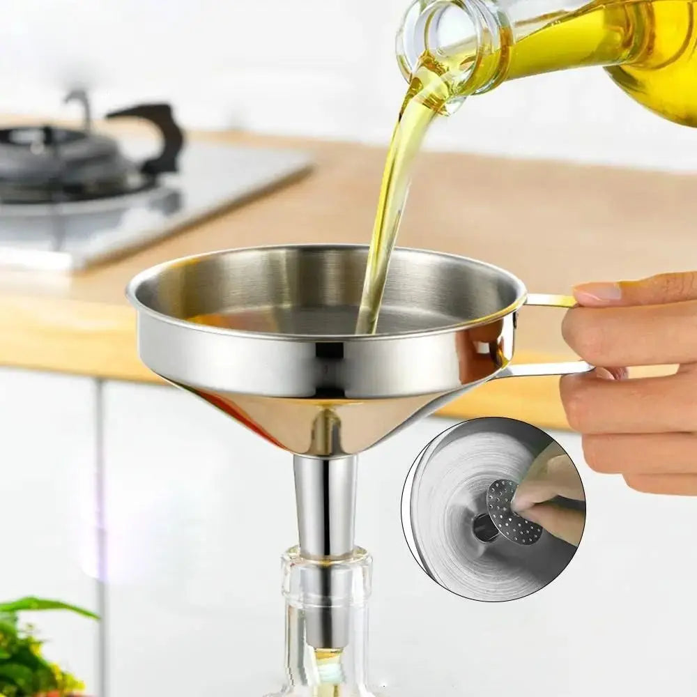Stainless Steel Funnel Kitchen Oil Liquid Metal Funnel with Detachable Filter Wide Mouth Funnel for Canning Kitchen Tools