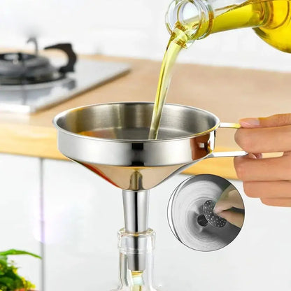 Stainless Steel Funnel Kitchen Oil Liquid Metal Funnel with Detachable Filter Wide Mouth Funnel for Canning Kitchen Tools