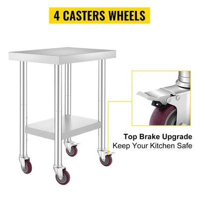SucceBuy Stainless Steel Kitchen Worktable shelves Commercial Work Bench Table with Caster Wheels for Home Restaurant Storage - Smarsty