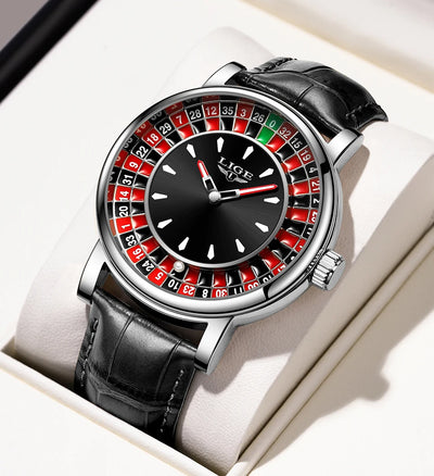LIGE Waterproof Brown Leather Men's Roulette Watch - Smarsty