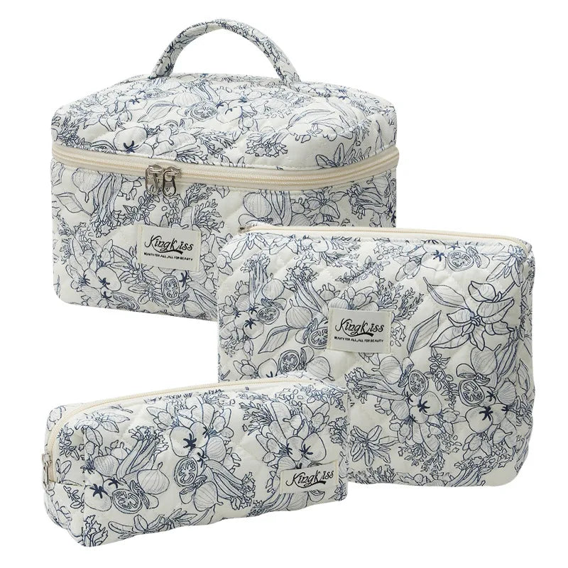 1pcs Cute Quilted Cotton Makeup Bag Women Zipper Cosmetic Organizer Cloth Handbag Box Shape Portable Toiletry Case for Girls - Smarsty