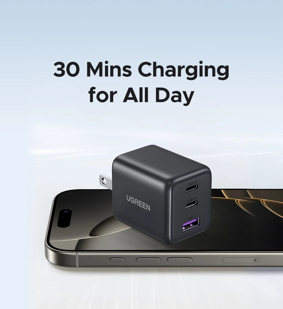 【US Plug】UGREEN 20W 30W GaN Charger Mini PD 3.0 USB C Phone Charger For iPhone 16 15 14 Pro Samsung S25 Xiaomi Tablet iPad Air