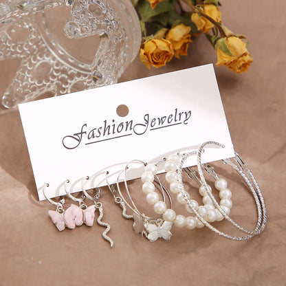 Silver Pearl Hoop Earrings Set For Women Ladies Y2K Style - Smarsty