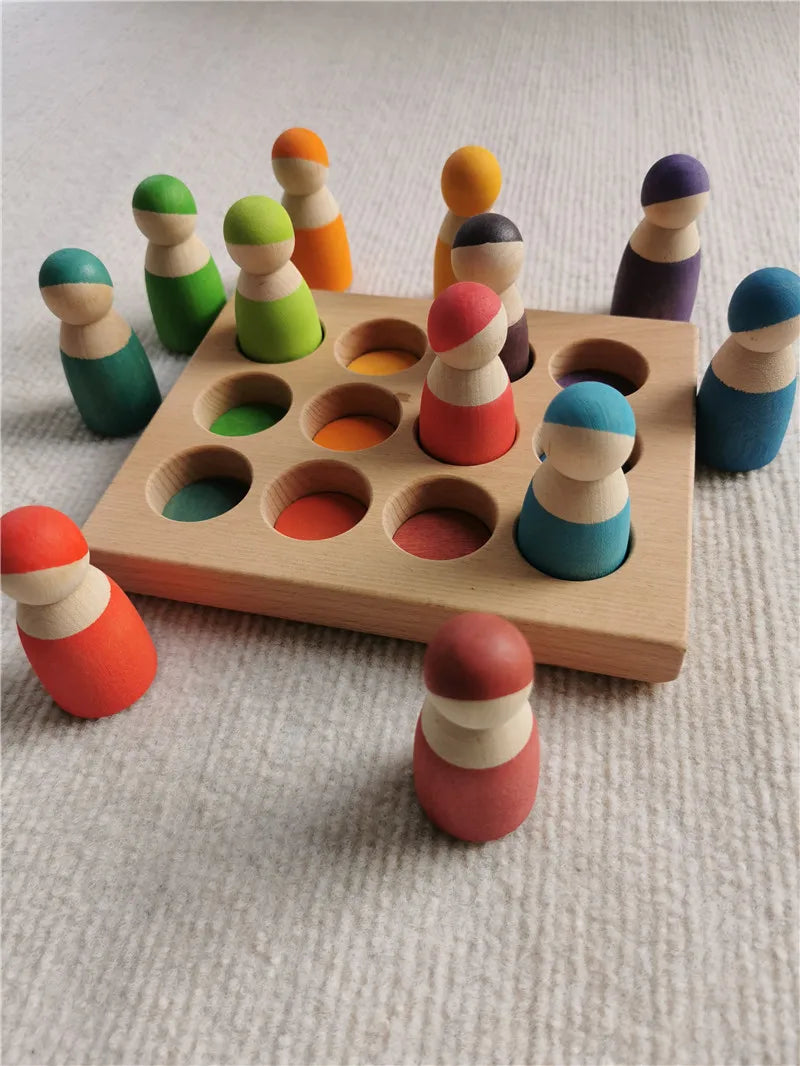 High Quality Wooden Toys Lime Wood Rainbow Arch Stacking Blocks Building Semi Color Sorting Peg Dolls Balls Slat for Kids Play - Smarsty