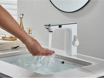 White Smart Sensor Basin Faucet with Digital Display - Smarsty