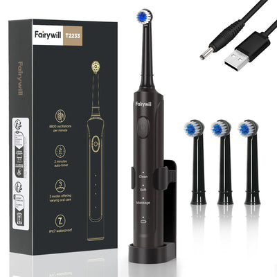 Fairywill Electric Toothbrush T2233Powerful Rotation Cleaning 4 Replacement Heads Rechargeable Sonic Toothbrush for Adults - Smarsty