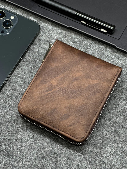 Zippered Slim Mens PU Wallet - Compact Size for Coins & Cards - Business Design - Smarsty