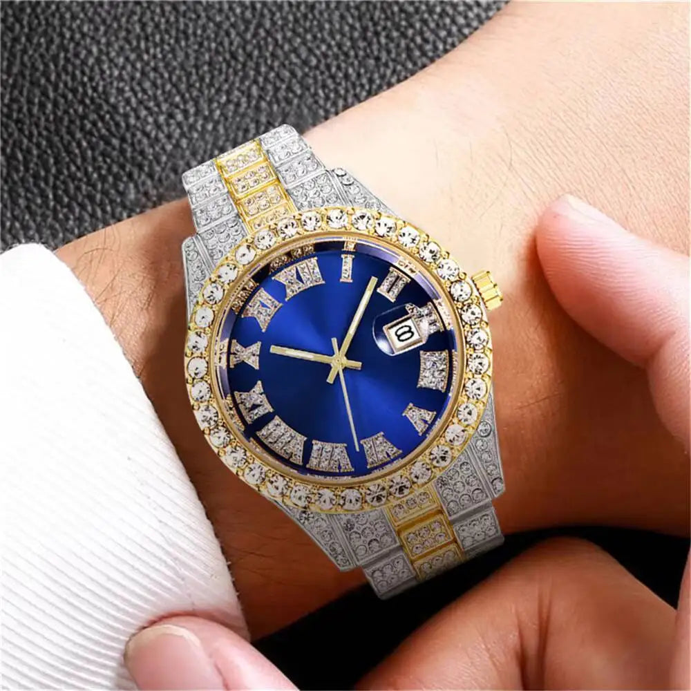 Luxury Diamond Quartz Watch for Men with Stainless Steel Strap - Smarsty