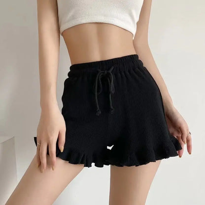 Casual Elastic-waisted Sweatpants Fashion Y2K Summer Waffle Shorts High Waist Lace Hot Pants Women