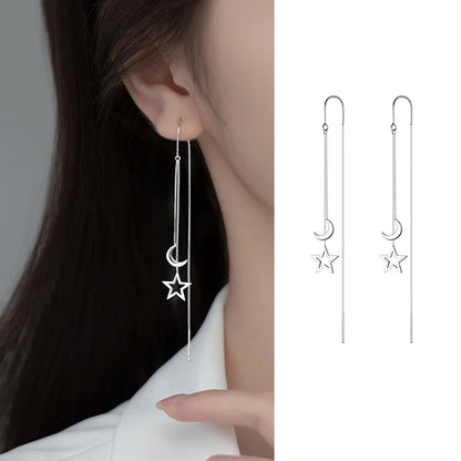 S925 Silver Tassel Drop Earrings for Women with Long Chains - Smarsty