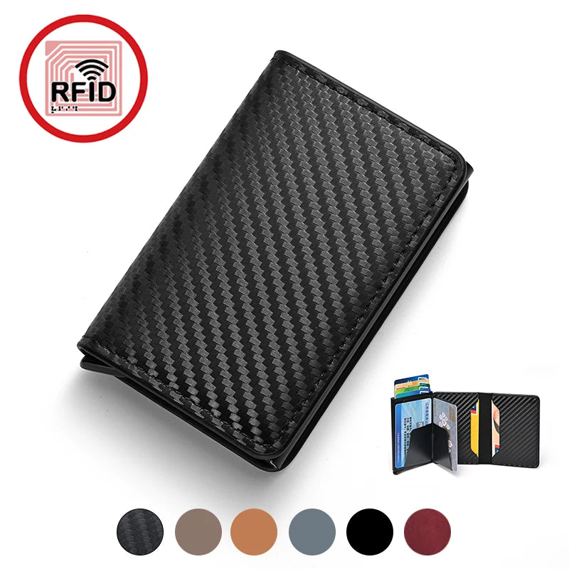 RFID Anti Blocking Anti-theft Automatic Pop-up Card Holder, Men's Black ID Credit Card Holder Case Wallet, Carbon Fiber Purse