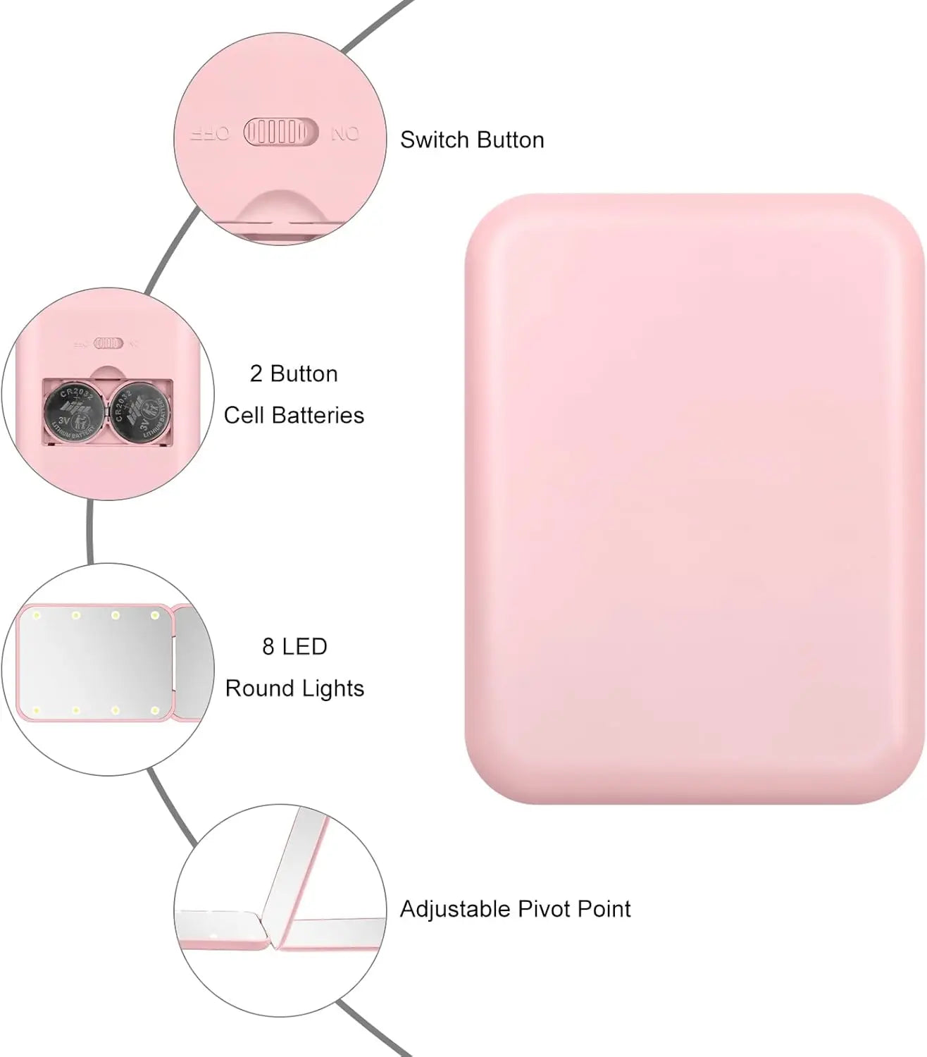 LED Compact Mirror 1X/2X Magnification for Travel - Smarsty