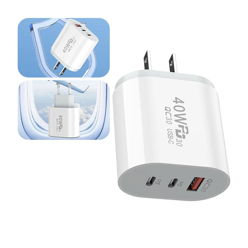 40W  USB C Charger Quick Charge EU US Plug PD USB-C Type C Fast USB QC 3.0 Charger for iPhone 14 Xiaomi Samsung Macbook - Smarsty
