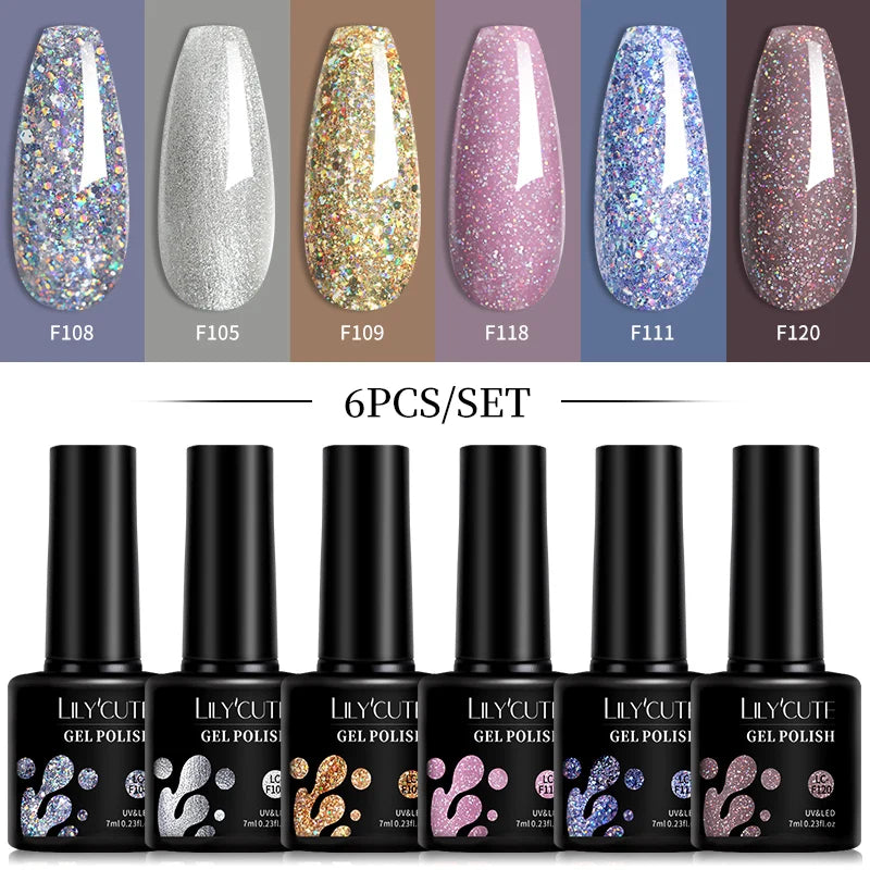 LILYCUTE 6Pcs Gel Nail Polish Kit Bright Pink - Smarsty