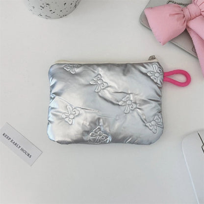Silver Bow Coin Purse Zipper Wallet Organizer Cosmetic Bag - Smarsty