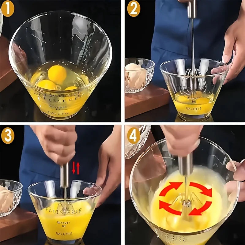 Stainless Steel Egg Beater Durable Semi-Automatic Mixer for Effortless Egg Cream Mixing Stirring and Beating for Kitchen Baking - Smarsty