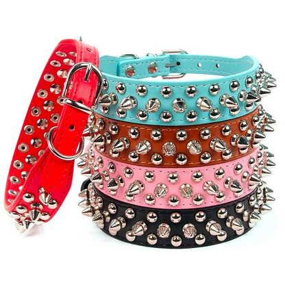 Adjustable Leather Dog Collar with Spikes for Small Pets - Smarsty