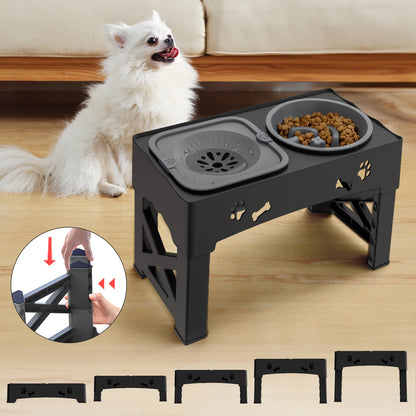 Adjustable 3 In 1 Pet Feeder With Slow Feed Bowls - Smarsty