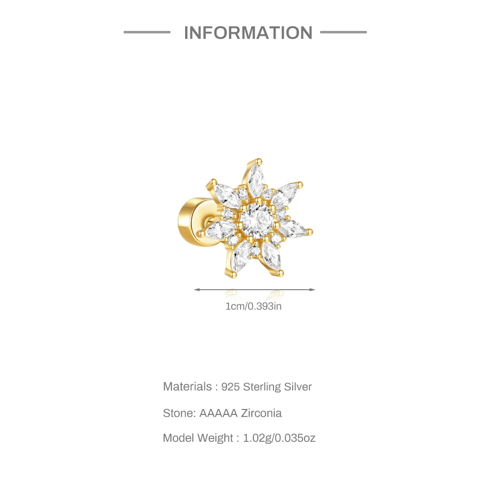 925 Silver Star Moon Zircon Stud Earrings Hypoallergenic - Smarsty