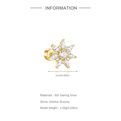 925 Silver Star Moon Zircon Stud Earrings Hypoallergenic - Smarsty