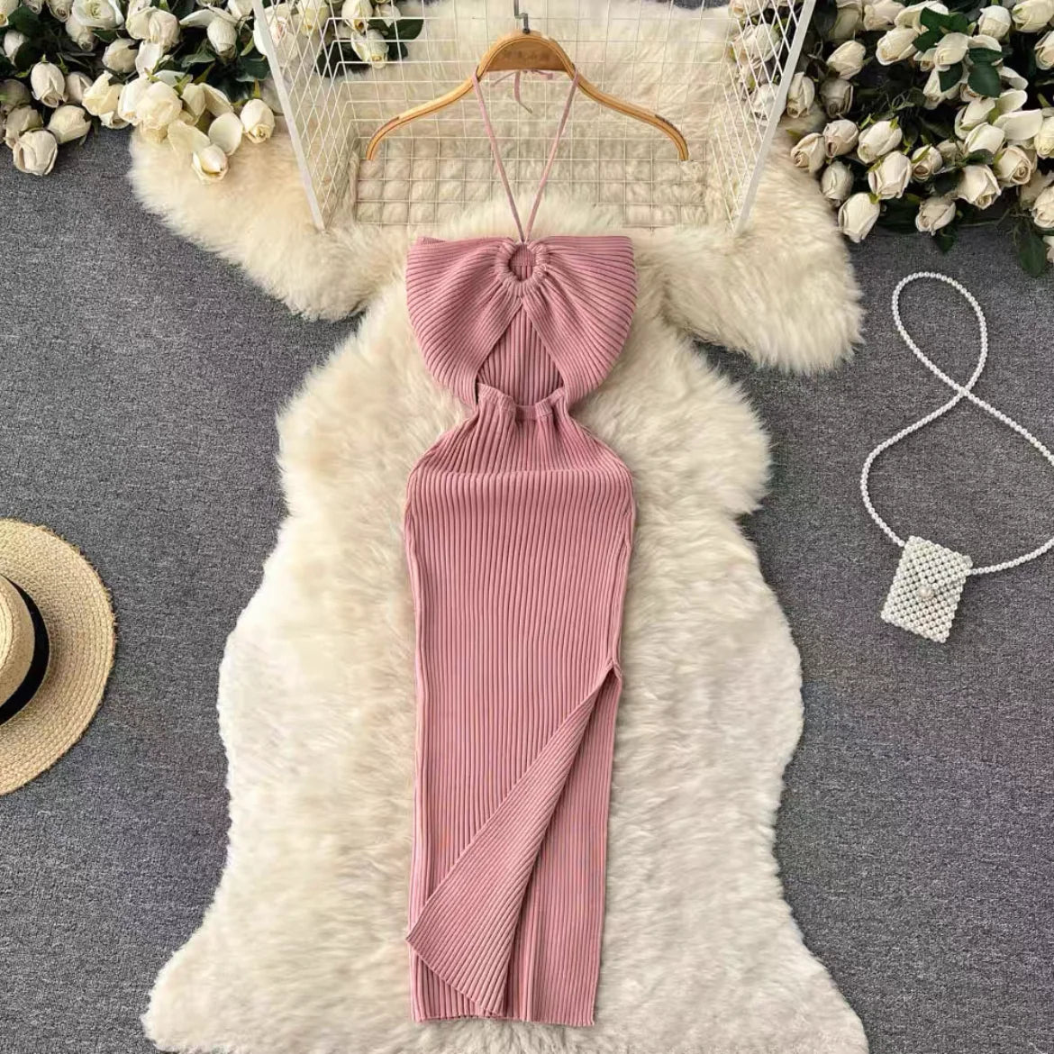 YuooMuoo Chic Fashion Sexy Package Hips Split Knitted Summer Dress 2025 Women Slim Elastic Bodycon Party Dress Streetwear Outfit - Smarsty