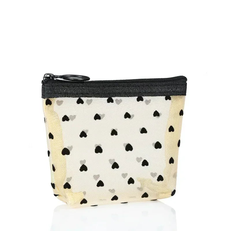 Heart Shaped Nylon Mesh Cosmetic Bag Zipper Organizer - Smarsty