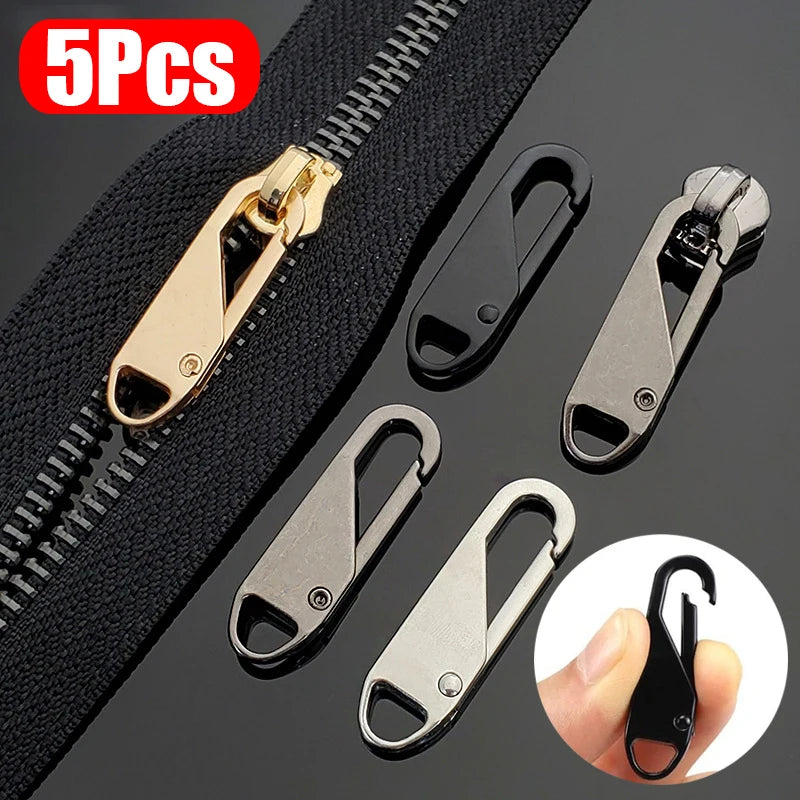 5pcs Universal Replacement Zipper Slider Metal Alloy Removal Zipper Puller Luggage Bag Zip Head DIY Craft Sewing Tool Repair Kit - Smarsty